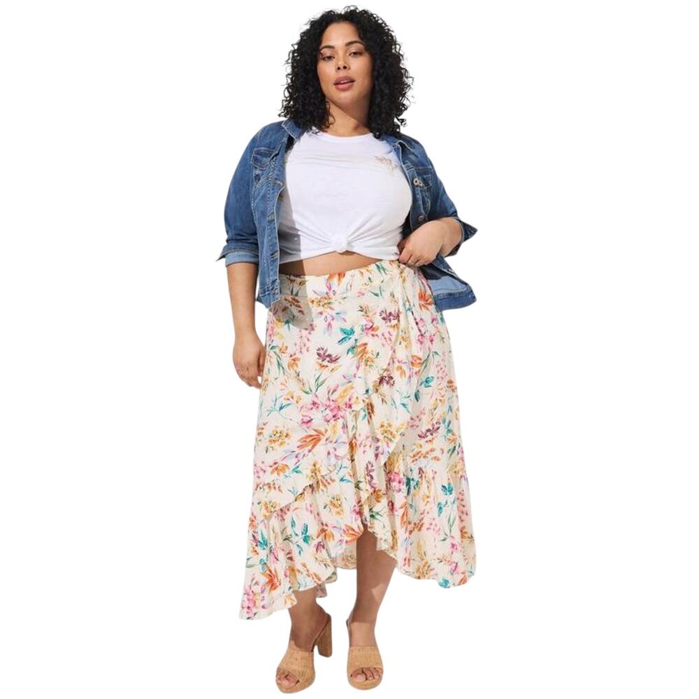 Torrid Maxi Swiss Dot Hi-Low Ruffle Skirt 4 4X Floral Asymmetric Boho Romantic